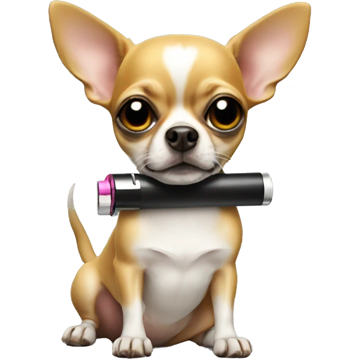 A chihuahua holding a vape emoji
