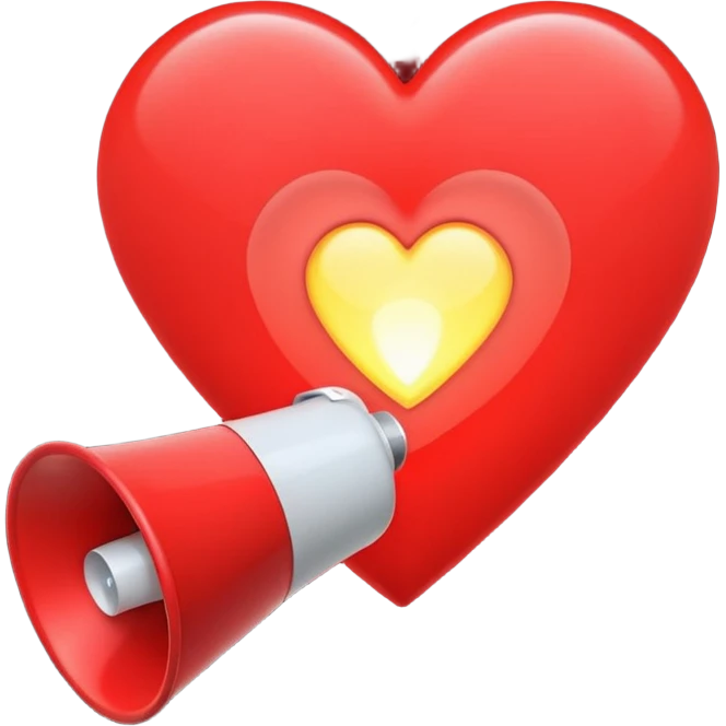 megaphone with a glowing heart coming out emoji