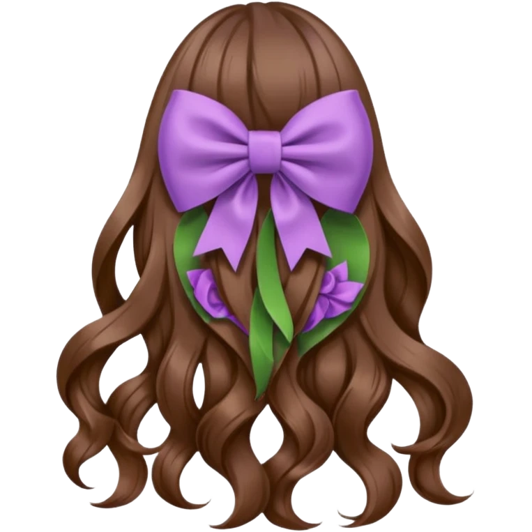 long wavy brown hair from behind with a medium lilac bow emoji