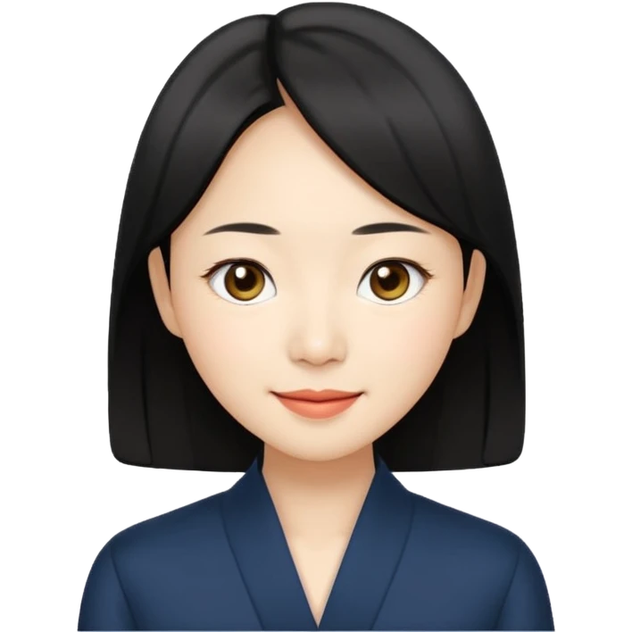 “Cartoon emoji of black hair Gong Hyo-jin, long narrow face, sharp jawline, small almond eyes, high nose bridge, elegant smile, minimal makeup, refined aura” emoji