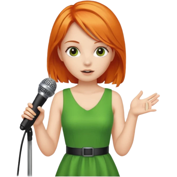 girl in blink green dress, orange hair, holding a mic



















 emoji
