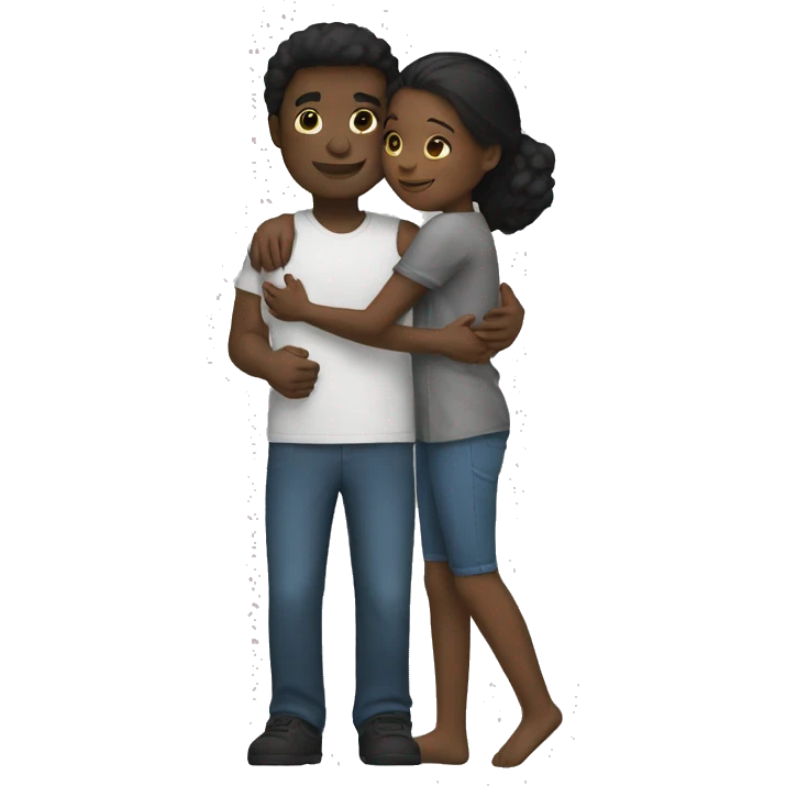 black girl and white guy hugging emoji