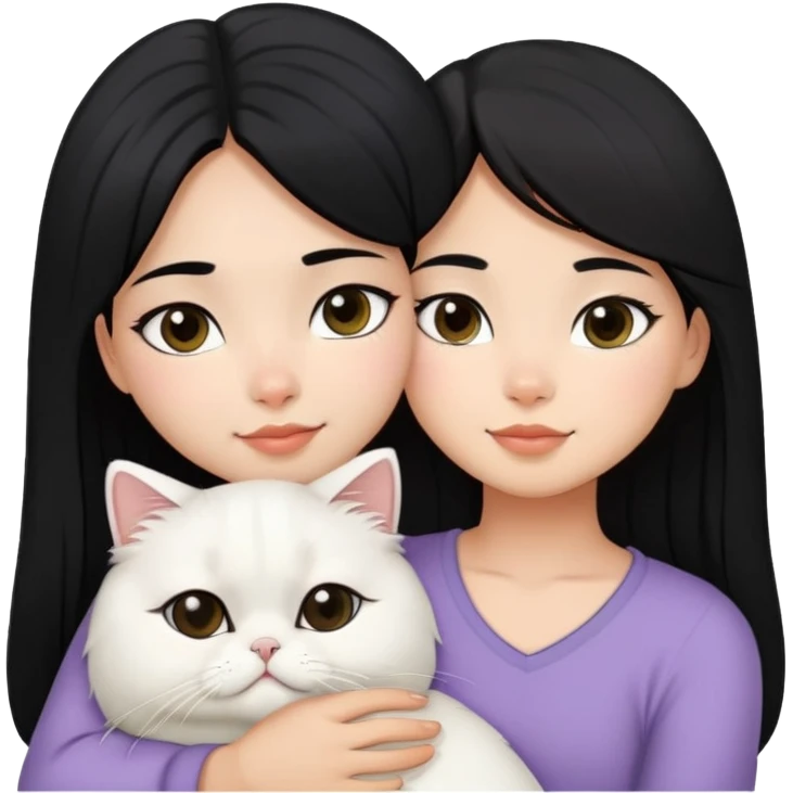 Black hair and black eyes filipina girl snuggling ash white Persian cat emoji