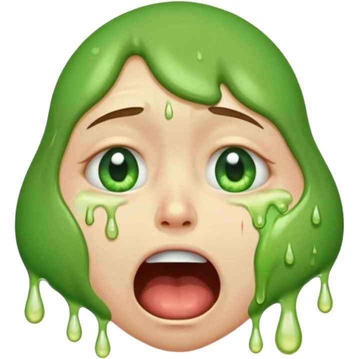 crying face with large tears streaming down, open mouth, green vomit coming out, expression of sadness and discomfort emoji