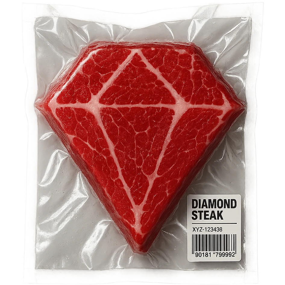 diamond steak, glossy and puffy vacuum-sealed style emoji