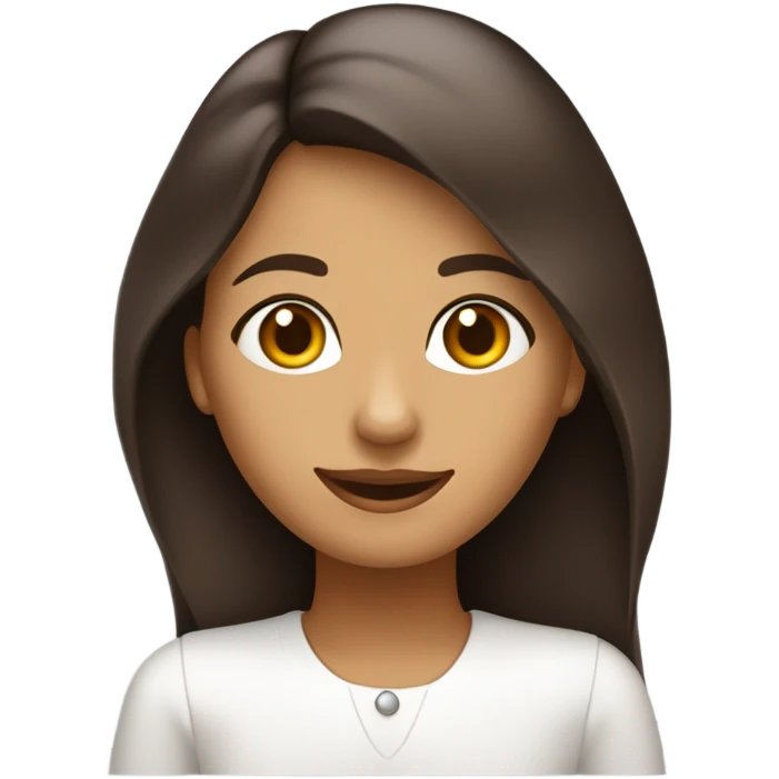 chica de rulos largos color café oscuro y piel blanca y ojos color pardo feliz emoji