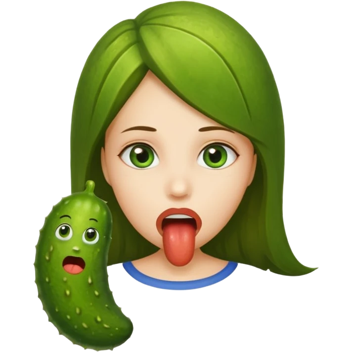 A girl with a huge pickle in side her mouth  emoji