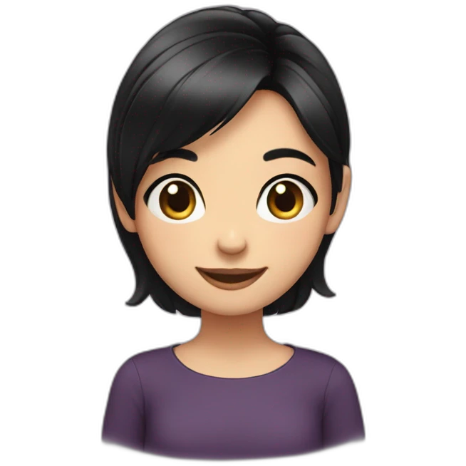 Cute girl with black hair smiling with hands on chin emoji