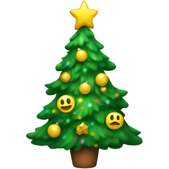 A Christmas tree with smiley faces on it emoji