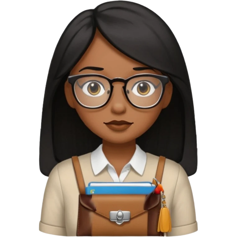 Cor da pele parda óculos um pouco quadrado cabelos longos e preto roupas blusinhas de manga curta with a purse emoji