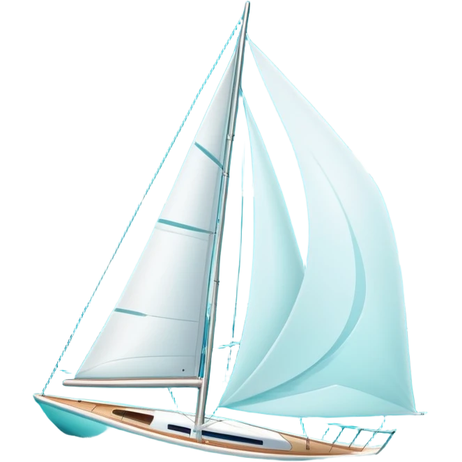 An icon featuring a sleek sailboat with billowing sails cutting through the waves. The design includes the boat's mast, a wind-filled sail, and water splashes, symbolizing the thrill and skill of sailing. Transparent background highlights the elegance and power of wind-driven sports. emoji