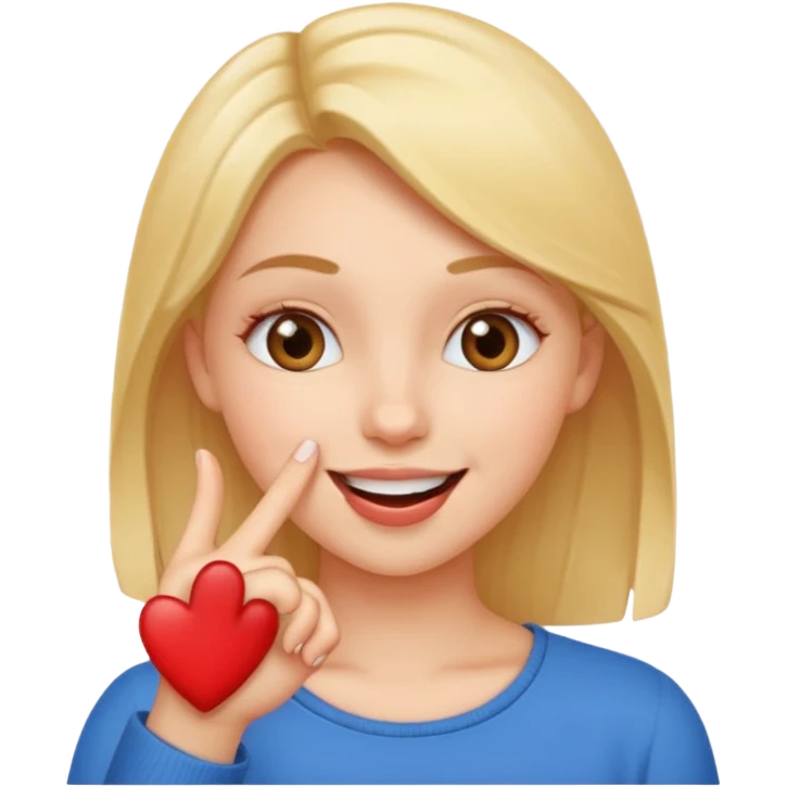 Fille amoureuse qui avec le bout de l'ongle de son index touche sa bouche emoji