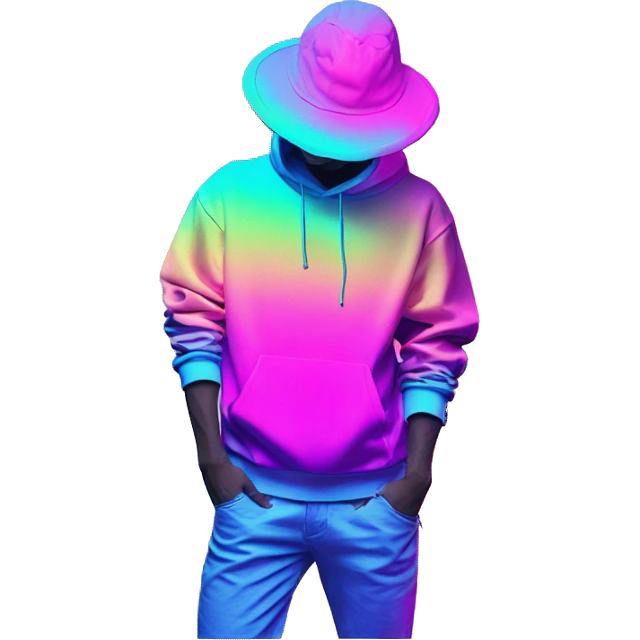 Multicoloured neon Vaporwave person hoodie dancing hip hop bucket hat tropical Skater fashion aesthetic baggy clothes graphic t shirt 420 emoji