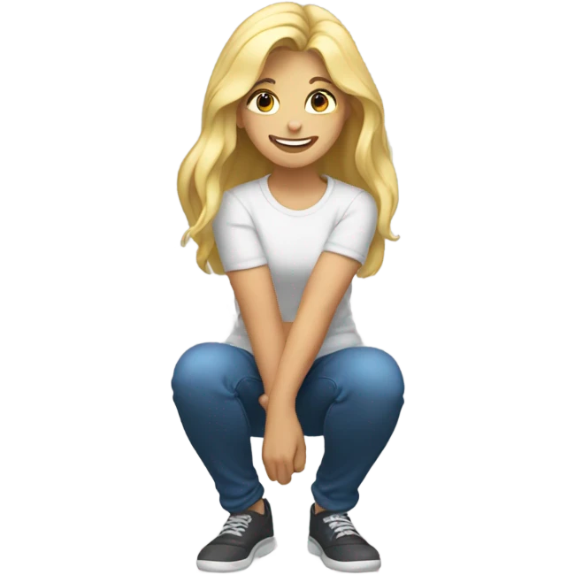 Squatting blonde smiling emoji