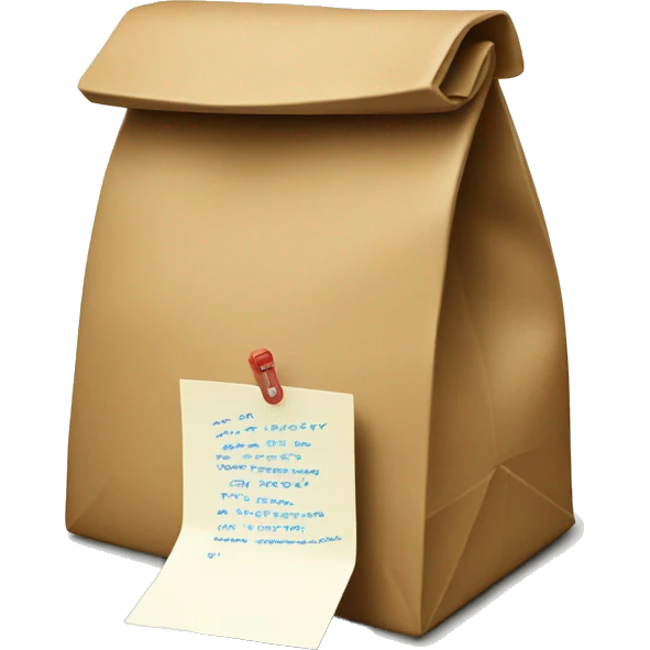 lunch bag with a folded tip and a note  emoji