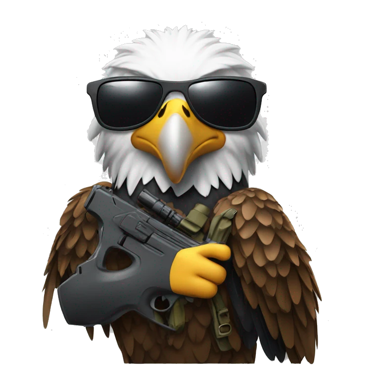 An eagle with a gun in its hand and sunglasses on its eyes emoji
