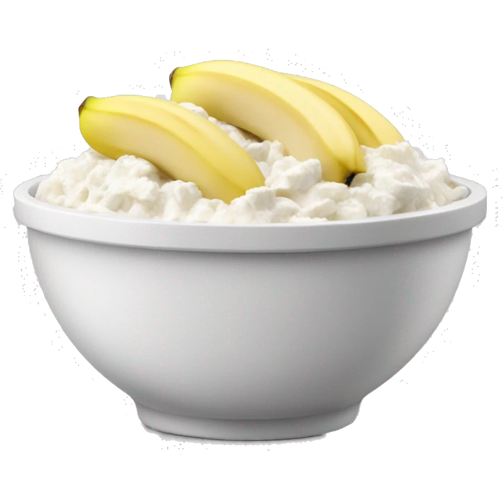 Cottage cheese in a bowl with banana slices as a topping emoji