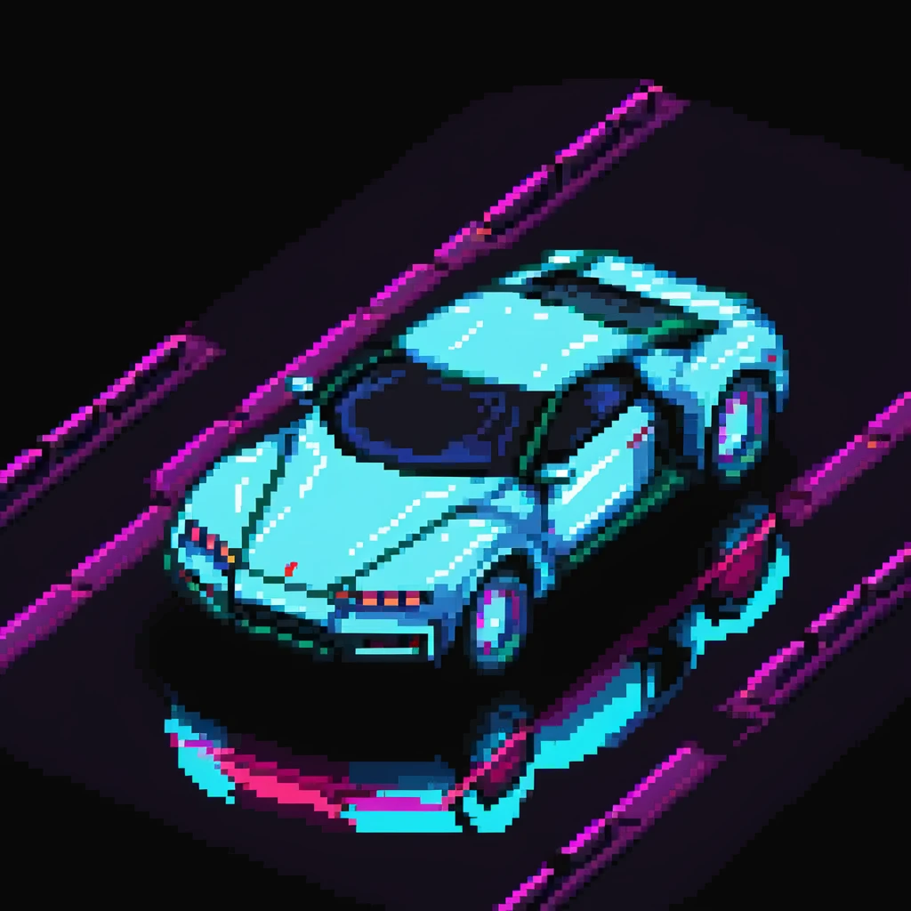 Futuristic hovering car on a neon road at night emoji