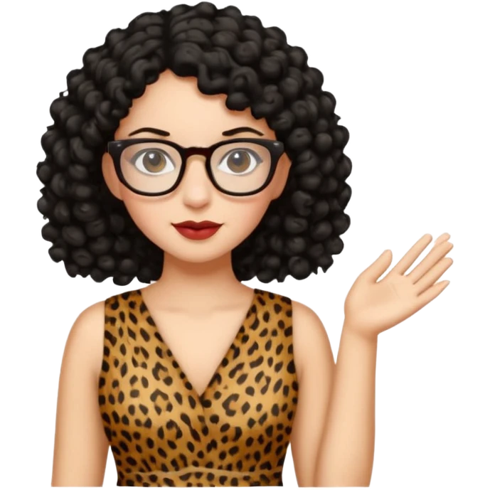 A women who wears glasses with a black curly hair, in a leopard print dress  emoji