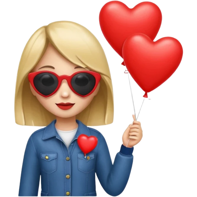girl with sun glasses holding red heart balloon emoji