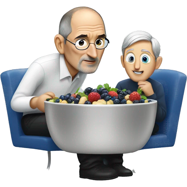 Steve Jobs watching Tim Cook eat a bowl of blue berries  emoji