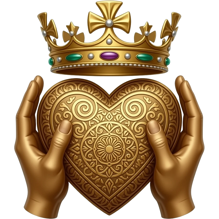 Simple Minds logo - two bronze hands holding a bronze heart richly ornamented with arabesques and a richly decorated royal crown emoji