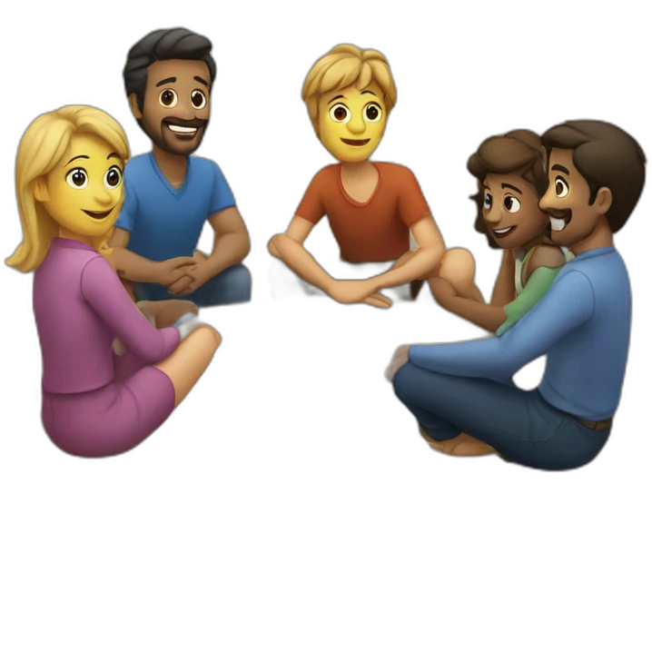 people sitting around a round table. No cropping. emoji