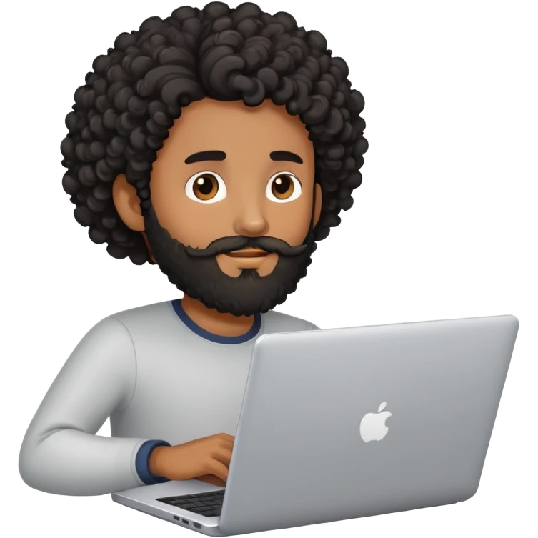 Brown skinned guy with beard and curly back hair with a laptop emoji