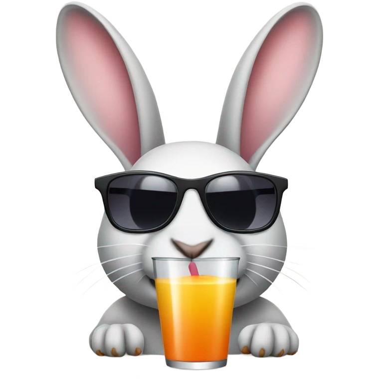 Rabbit with sunglasses and drinking juice emoji