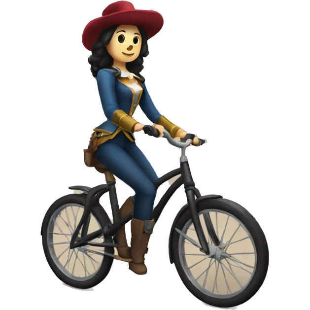 female musketeer riding a unicycle dark hair average build emoji