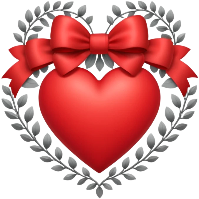 heart with forest flowers with silver bow and heart pattern on the bow emoji