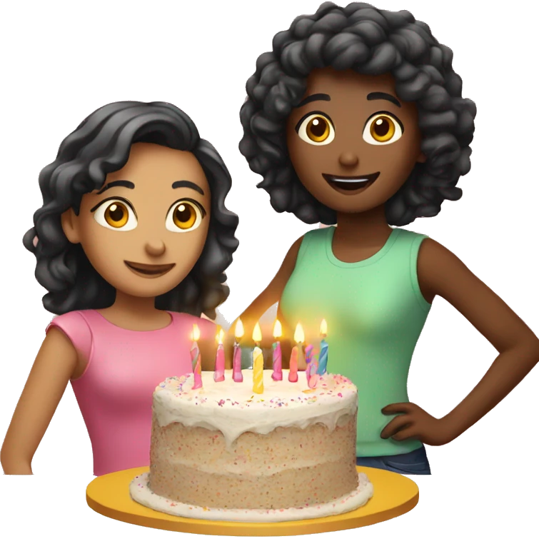 Girls and a birthday cake  emoji