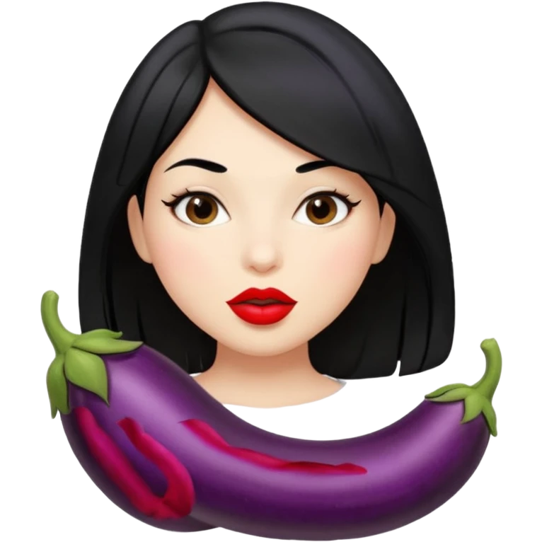 Girl with black hair sucking eggplant emoji