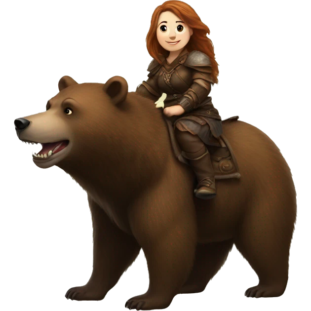 Realistic fantasy female dwarf riding a bear emoji