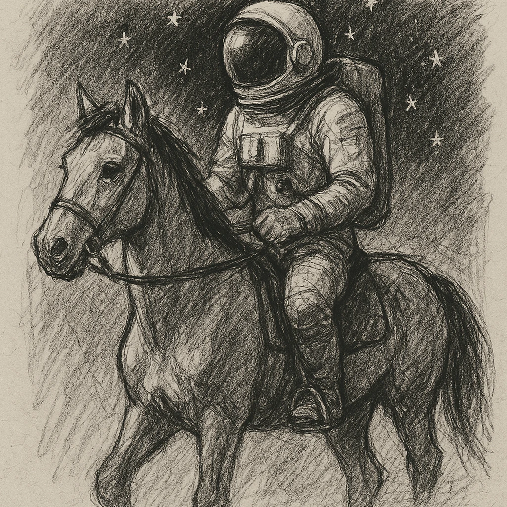 astronaut on horseback with stars in background emoji