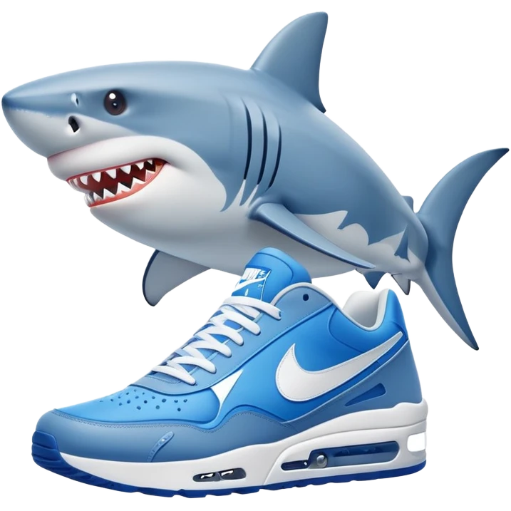 Shark with 3 blue sneakers with white nike logo on it emoji