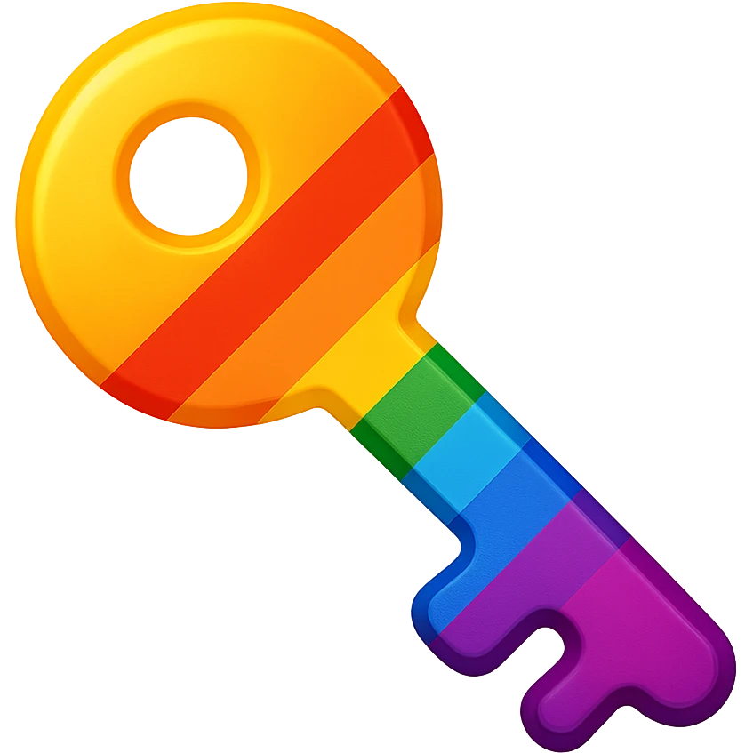 gay pride emoji, rainbow key, symbolic and bright emoji