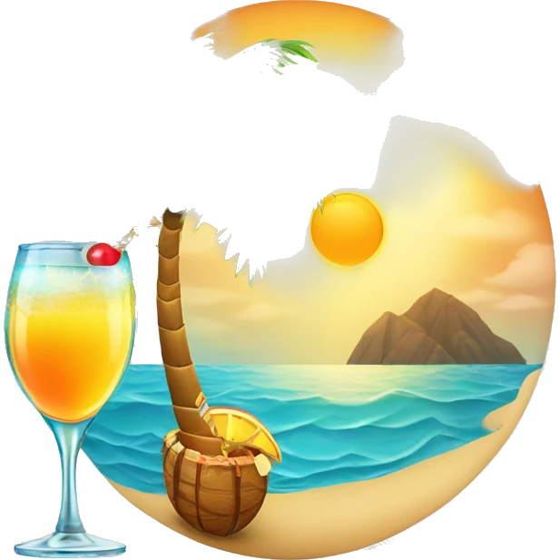 Palm tree with cocktail and sun and the ocean  emoji