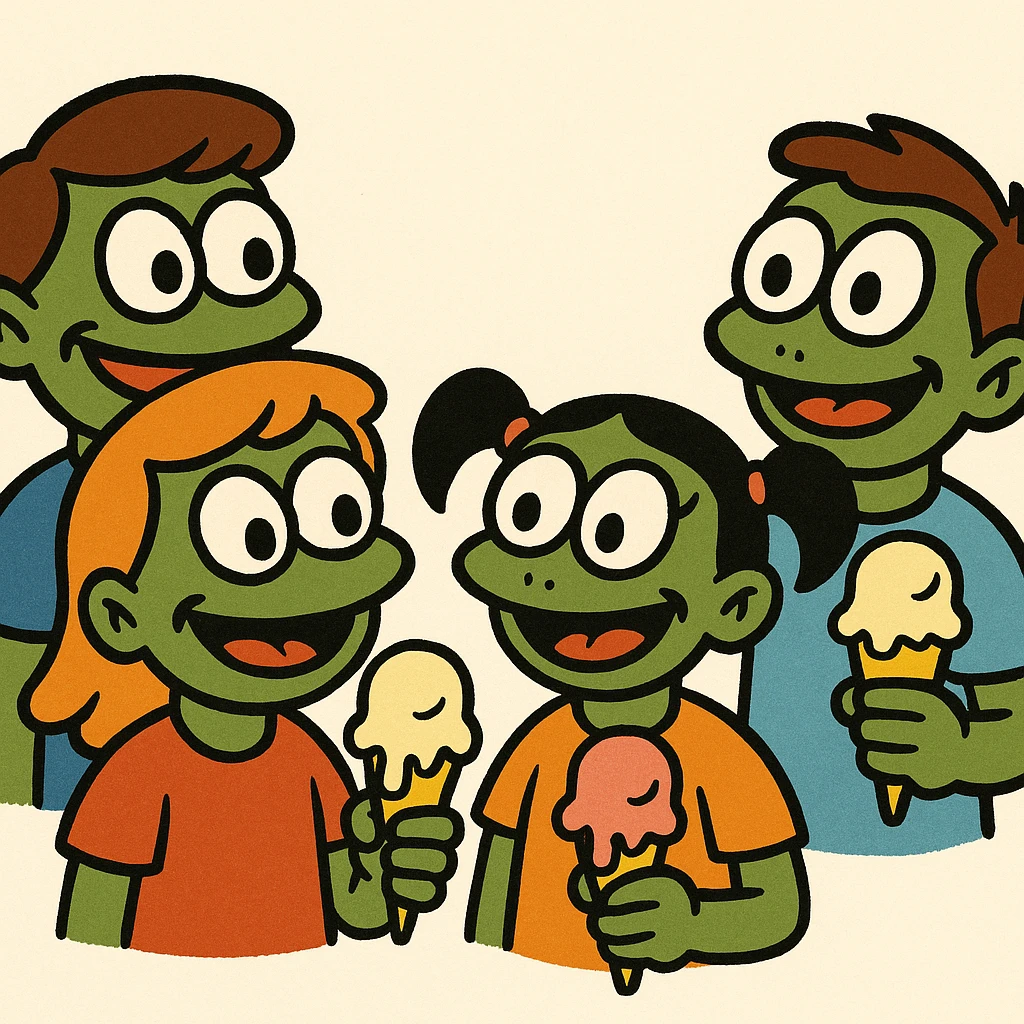 happy children with melting ice cream cones emoji