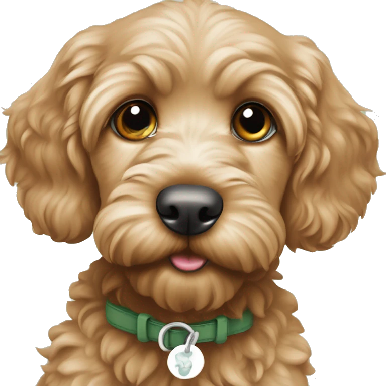 Apricot cockapoo puppy sitting sage eyes emoji