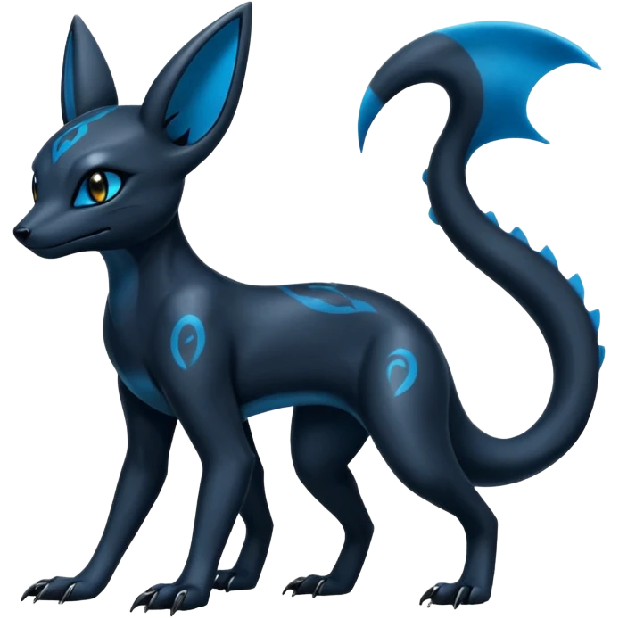 Shiny Dark Edgy Black And Blue Umbreon-Salandit-Wolf-Fakémon-hybrid-creature (full body)  emoji