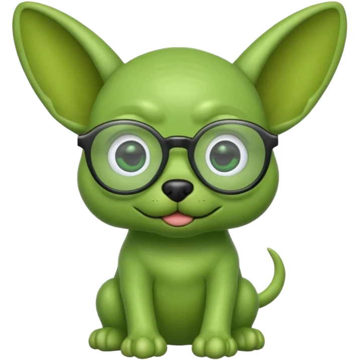 green alien dog with folded ears, wearing glassess emoji
