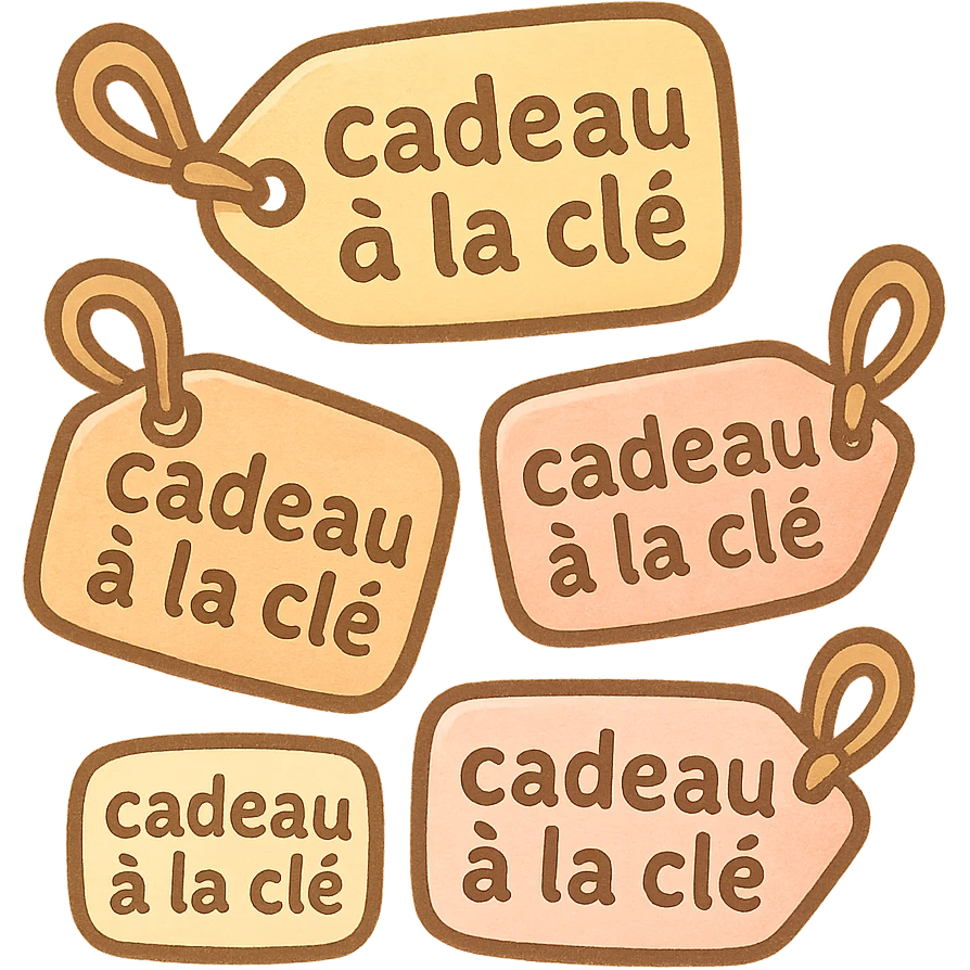 étiquettes avec marqué dessus : cadeau à la clé emoji
