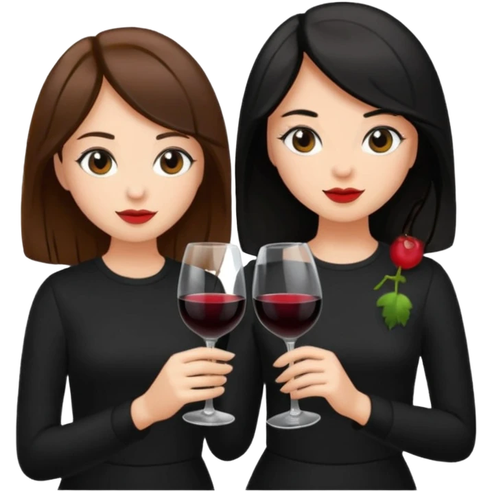 2 girls in black drinking wine with brown hair and black hair  emoji