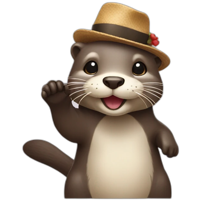 otter with a hat on waving hello emoji