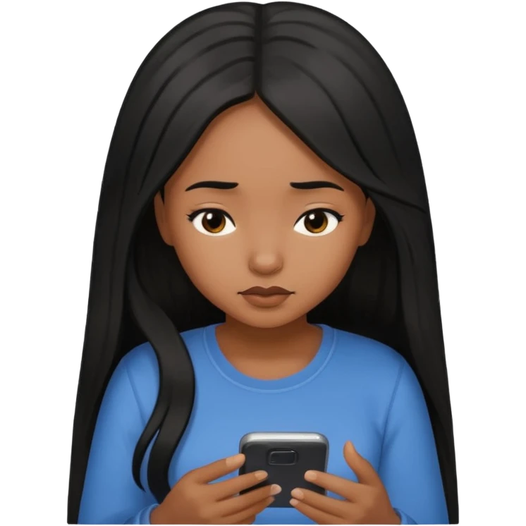 African American girl with long hair looking down at her phone emoji