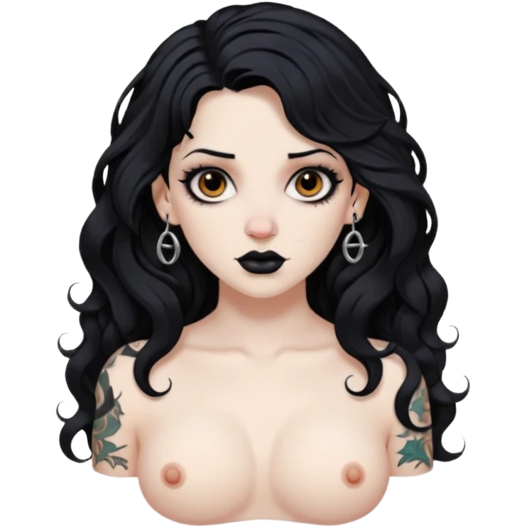 Goth White skin Black wavy hair brown eyes big nose naked big boobs tattoo  emoji