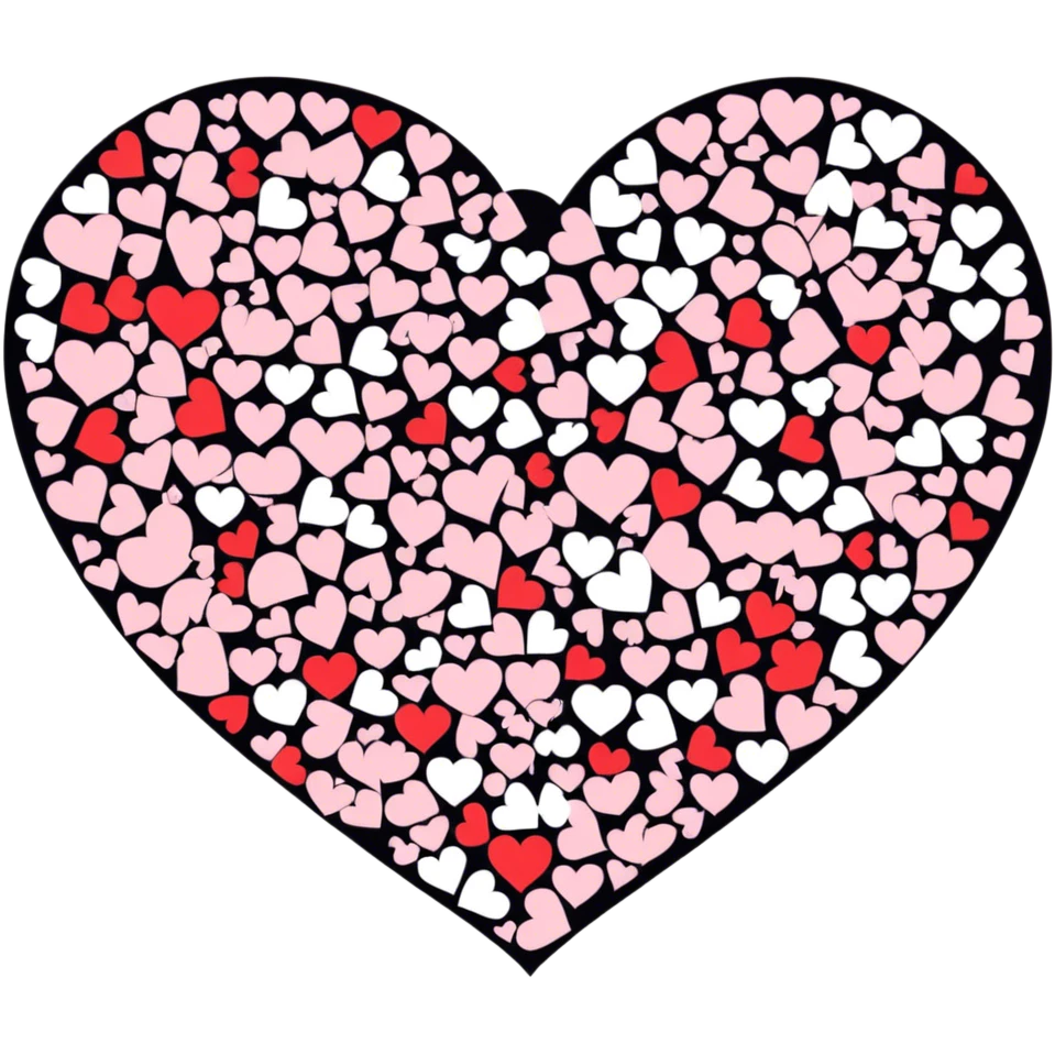 Lot of pink white and red small hearts in one big heart emoji