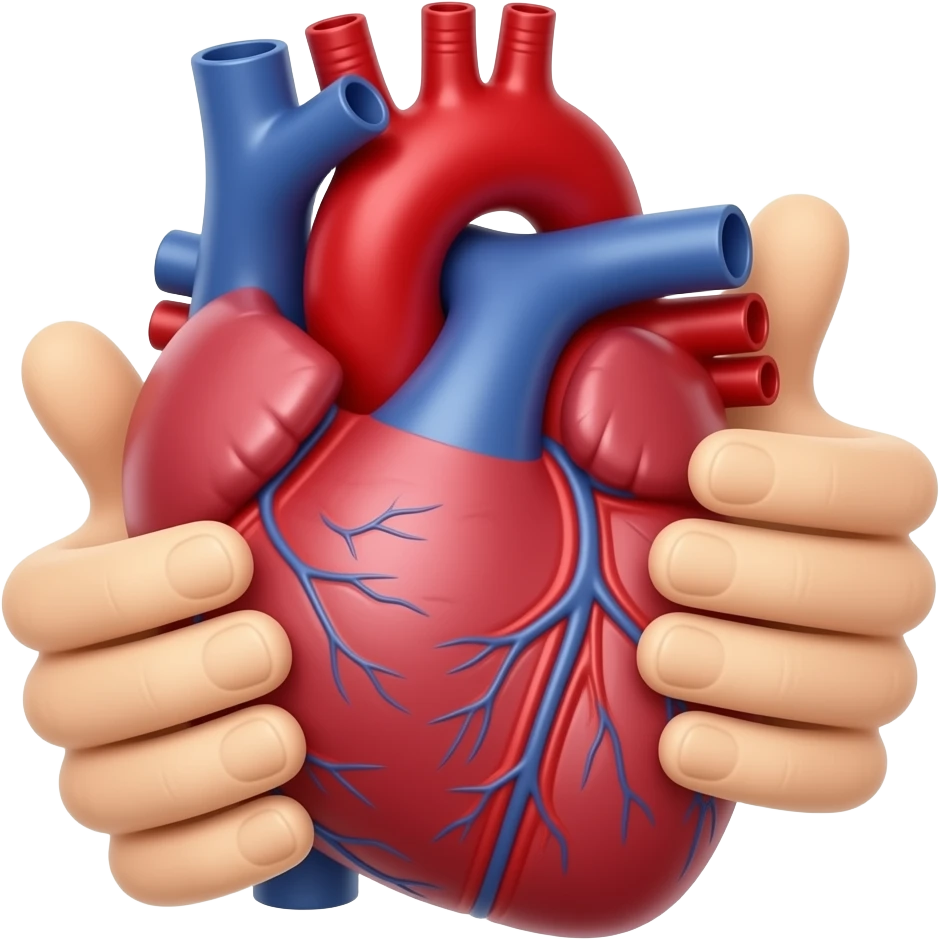 руки держат анатомическое сердце красного цвета emoji