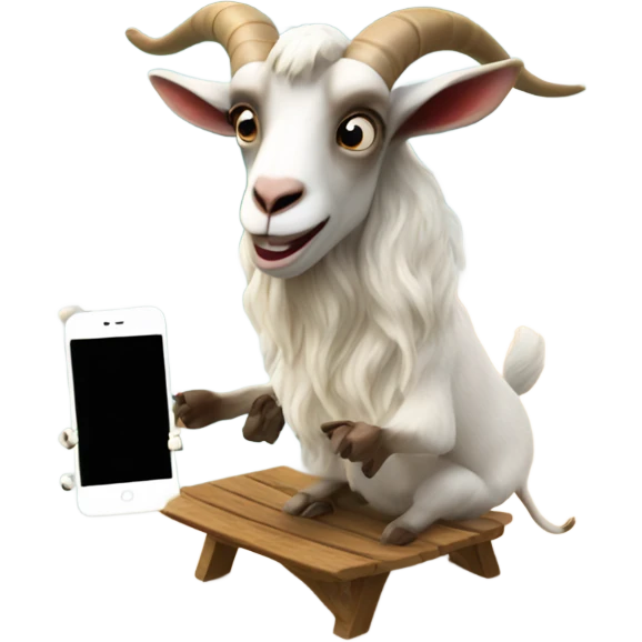 A surfing goat and a goat texting on the phone at the beach emoji